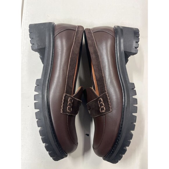 JuliaBo Shoes - Handcrafted Leather Penny Loafers – Brown Suede, Chunky Sole, EU 38